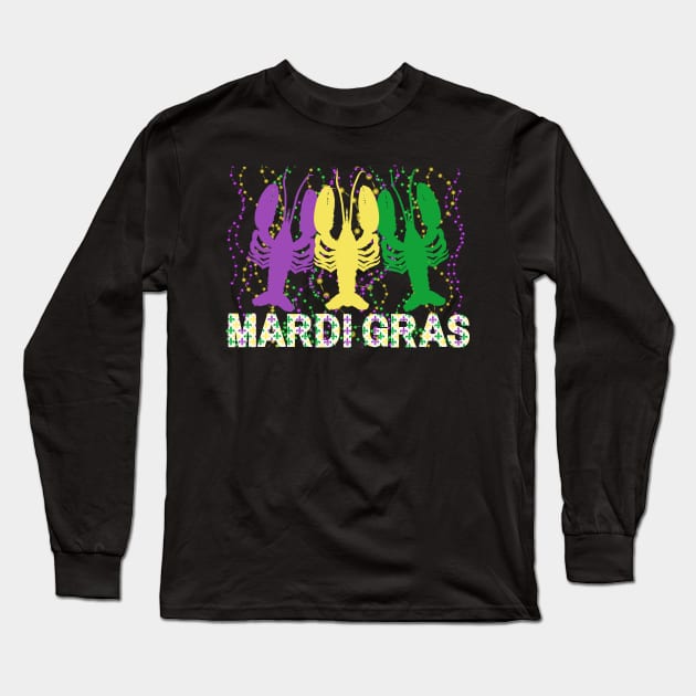 Mardi Gras Crawfish Mardi Gras Flag Colors Long Sleeve T-Shirt by jackofdreams22